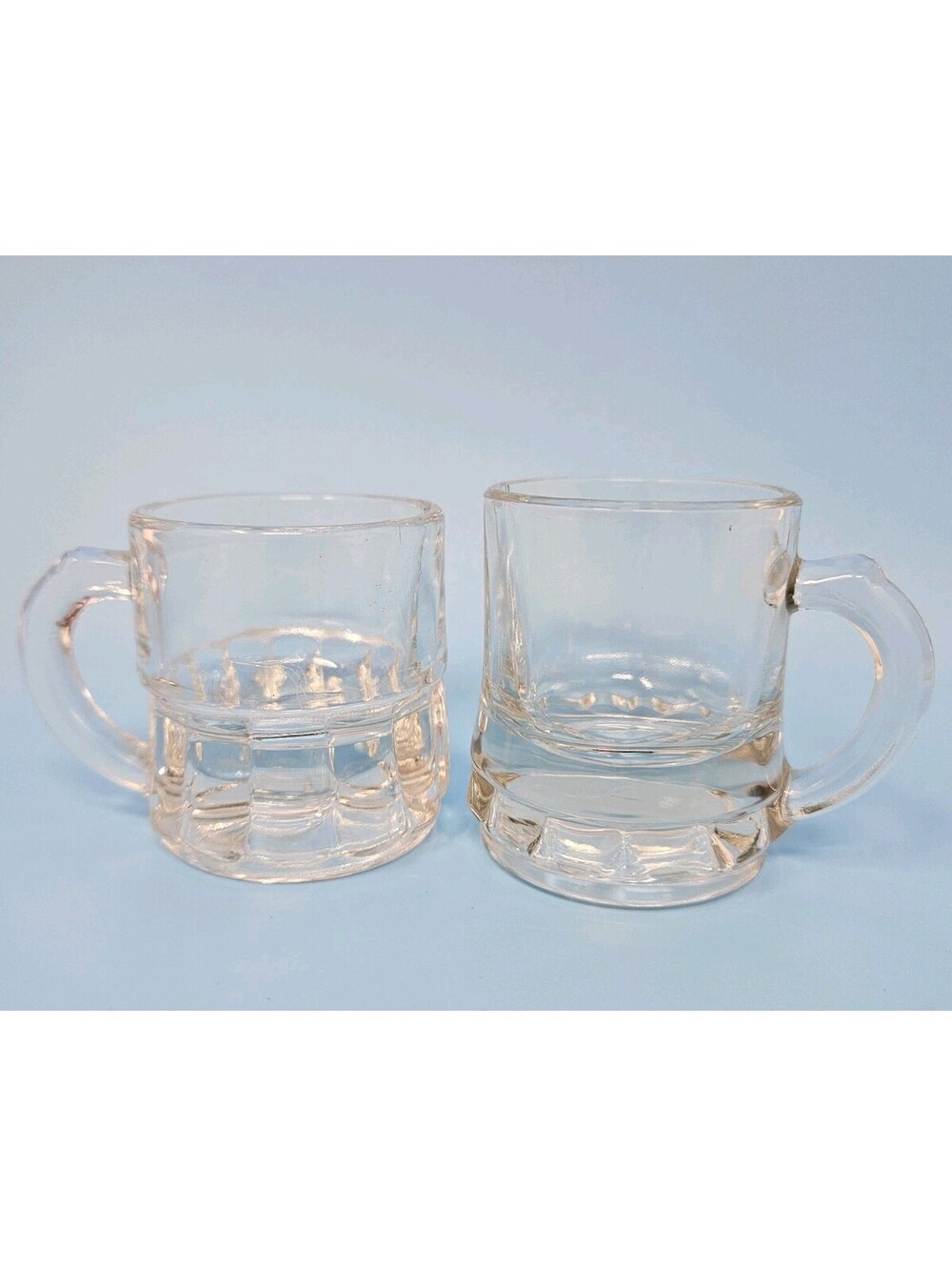 Set Of 2 Vintage Mini Beer Mug Shape Shot Glasses, Federal Clear Glass